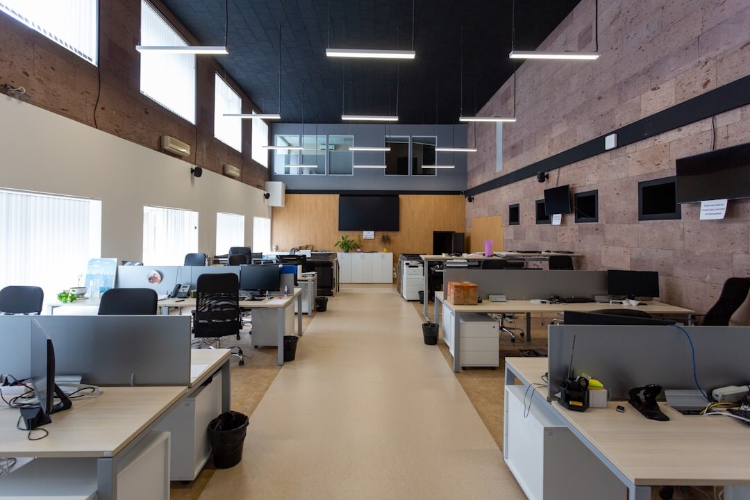 Modern media company office reception area