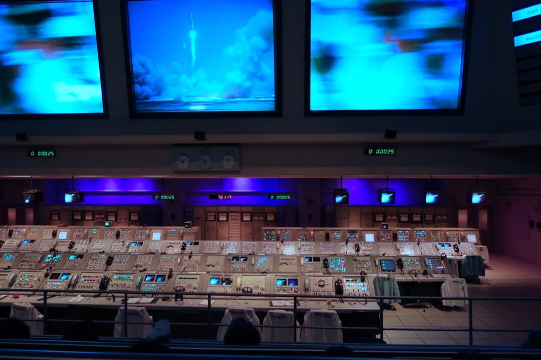 Television newsroom with editing workstations